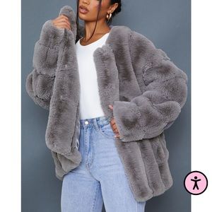 Grey Faux Fur Bubble Coat